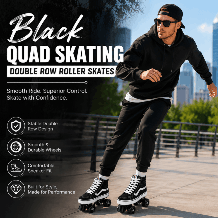 Black Quad Skating Double Row Roller Skates