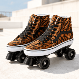 Tiger Print Quad Skating Double Row Roller Skates