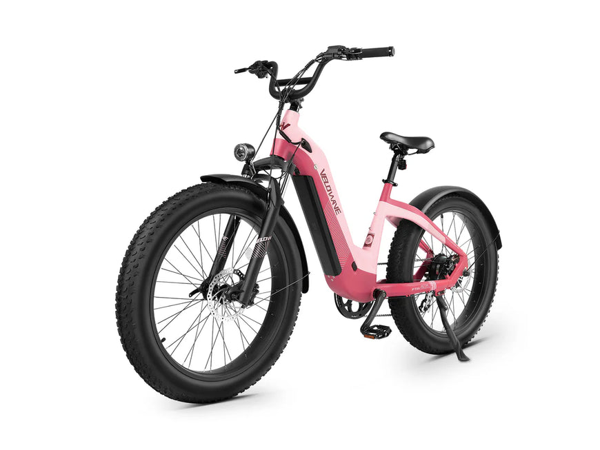 Pink electric bike on a white background. Valowave Grace 2.0 Step-Thru Electric Bike