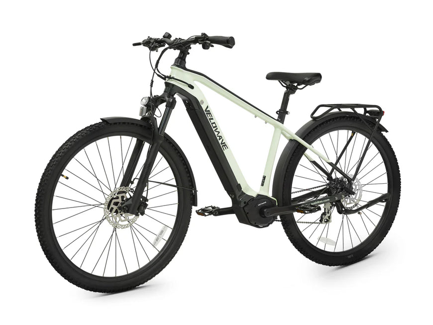 Electric bicycle with black frame and tires on a white background. Valowave Swift M Mid-Drive Electric Bike