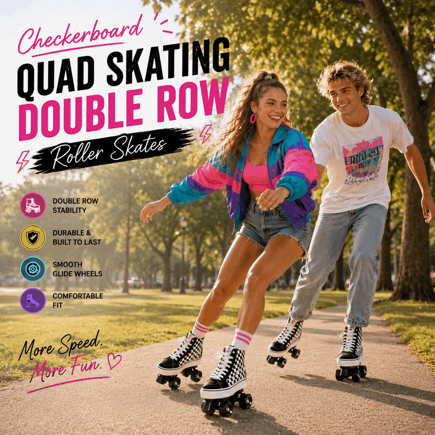 Checkerboard Quad Skating Double Row Roller Skates