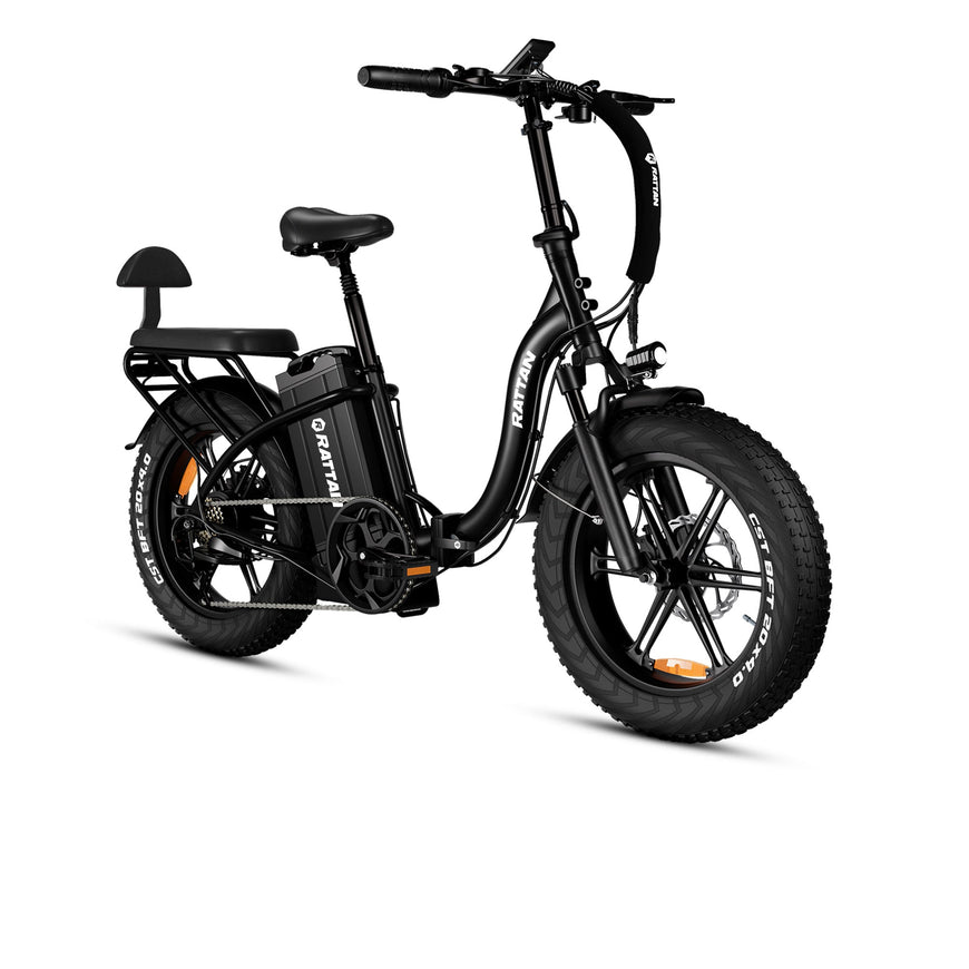 Black electric bike on a white background. Rattan LF Ultra Folding ebike