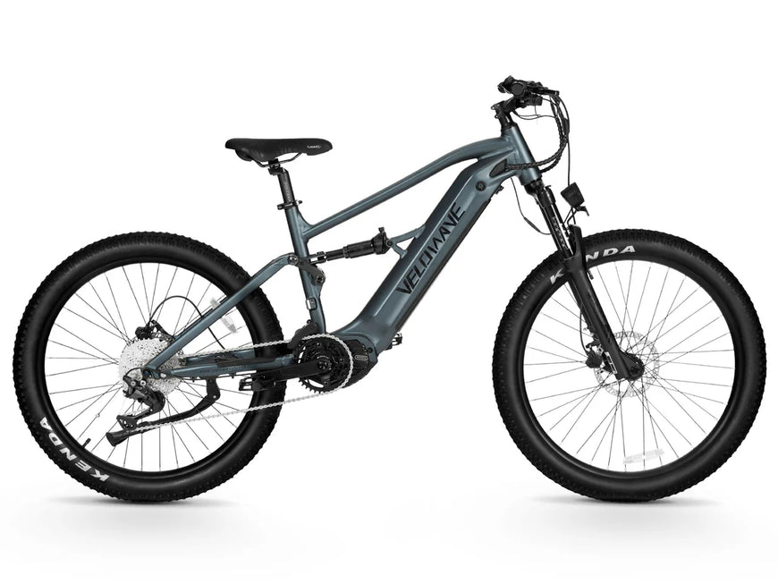Gray electric bike on a white background. Valowave Forest SM MTB