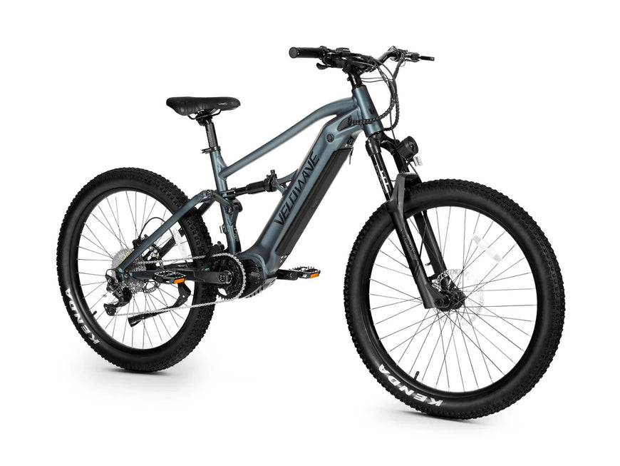 Gray electric bicycle on a white background. Valowave Forest SM MTB