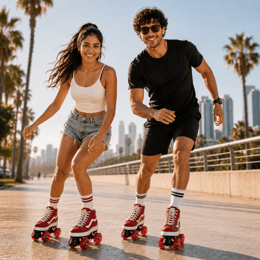 Cherry Red Quad Skating Double Row Roller Skates