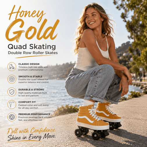 Honey Gold Quad Skating Double Row Roller Skates