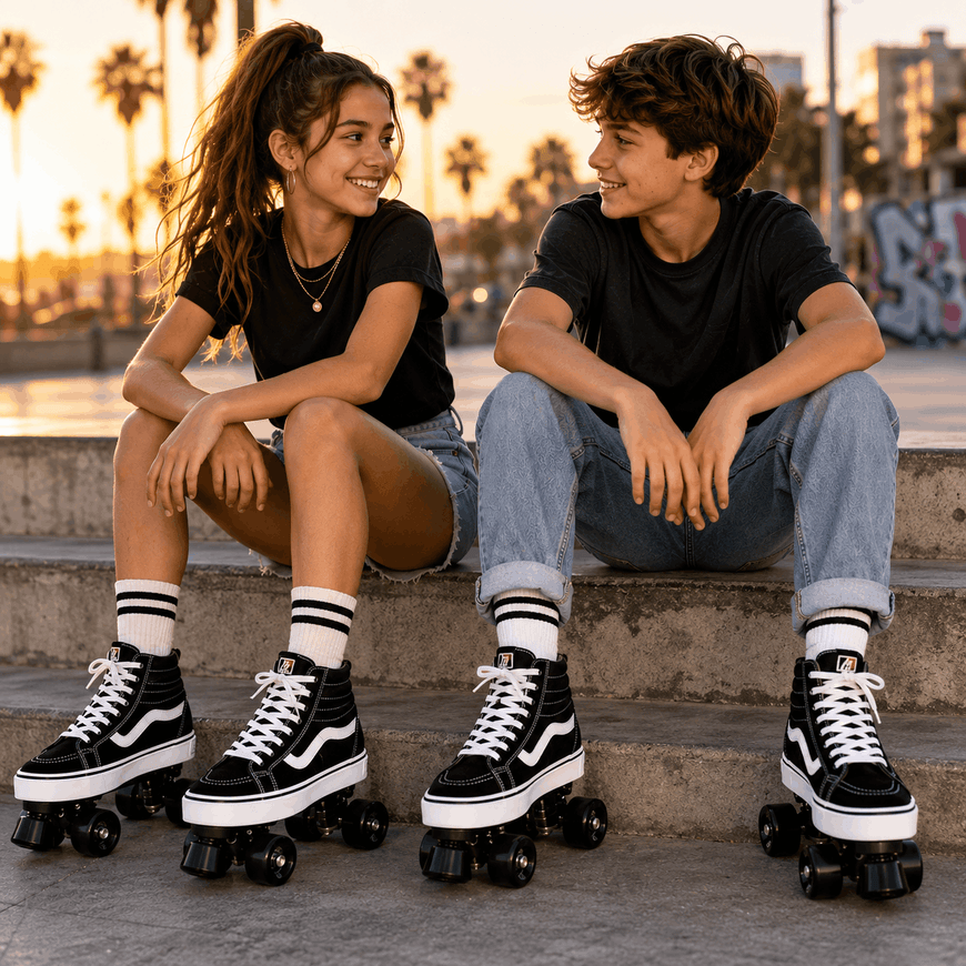 Black Quad Skating Double Row Roller Skates