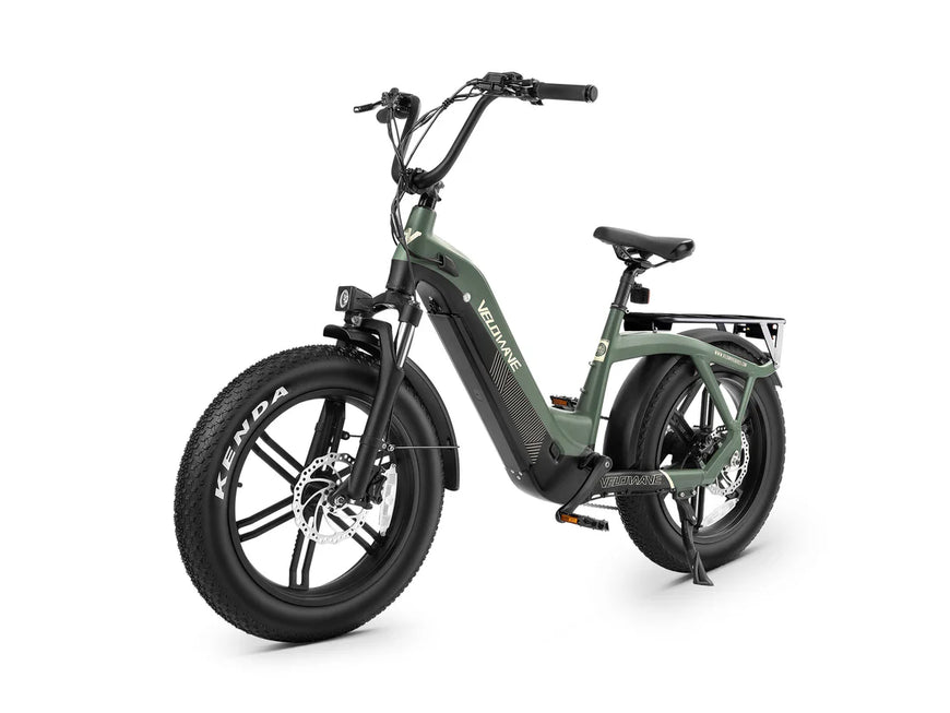 Green electric bike on a white background. Valowave Pony Compact Step-Thru Electric Bike