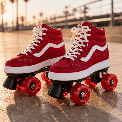 Cherry Red Quad Skating Double Row Roller Skates
