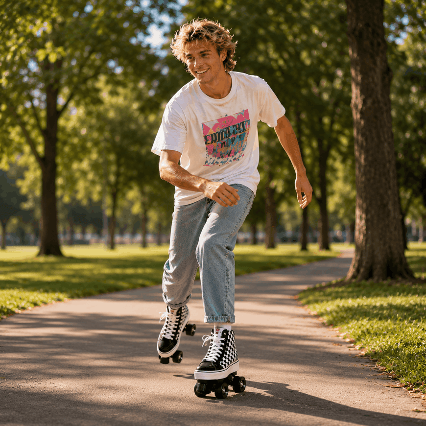 Checkerboard Quad Skating Double Row Roller Skates