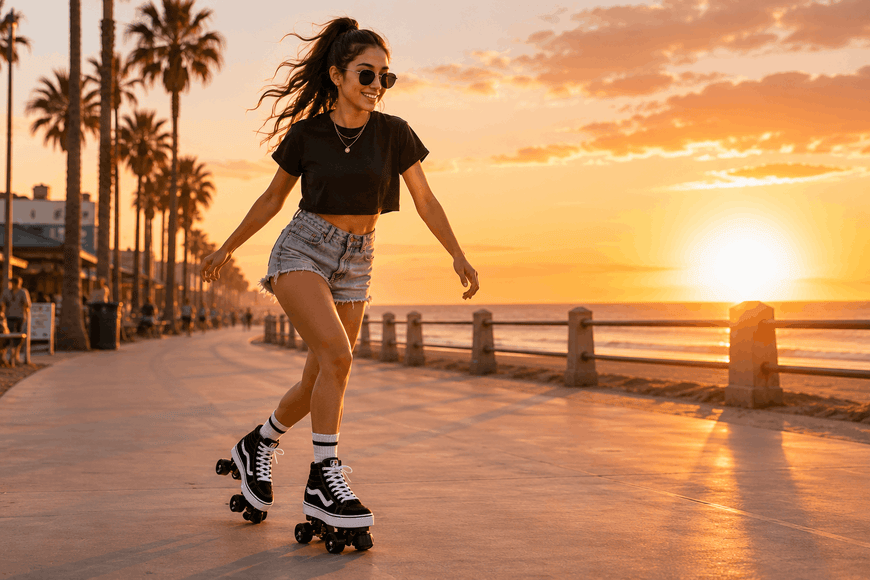 Black Quad Skating Double Row Roller Skates
