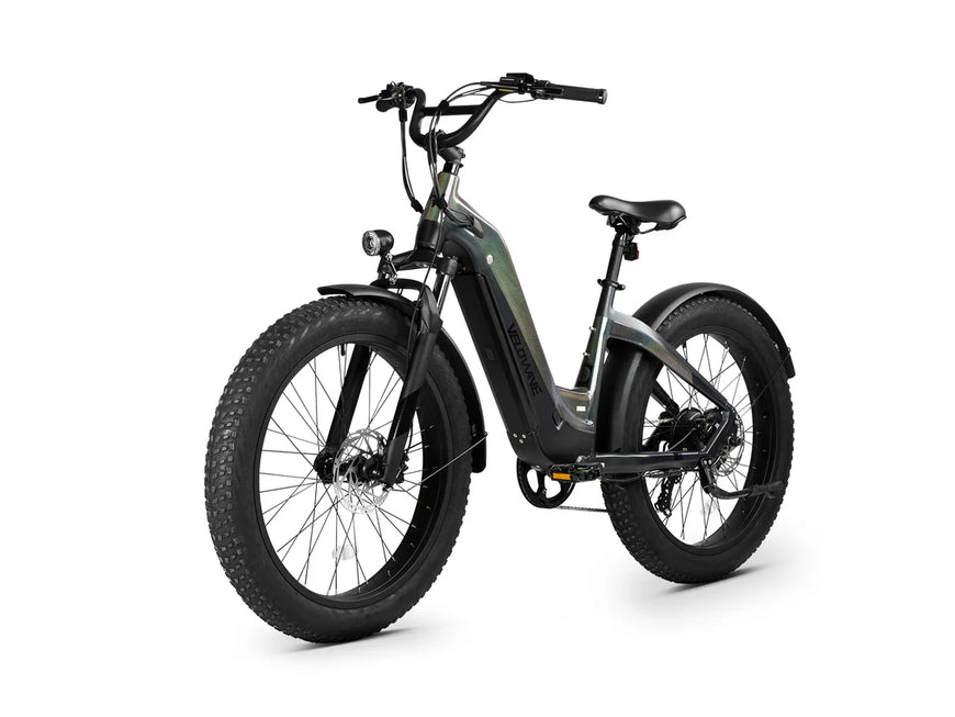 Black electric bike on a white background. Valowave Grace 2.0 Step-Thru Electric Bike
