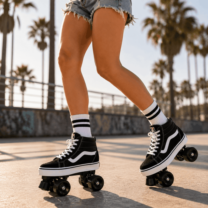Black Quad Skating Double Row Roller Skates