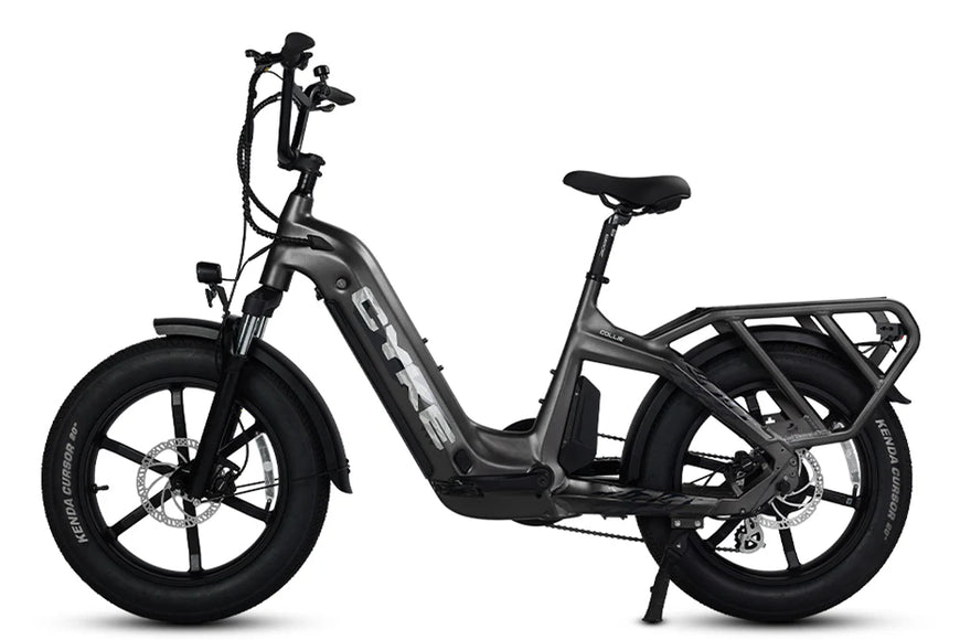 Electric bike with 'CYKE' branding on a white background. CYKE COLLIE Cargo EBike