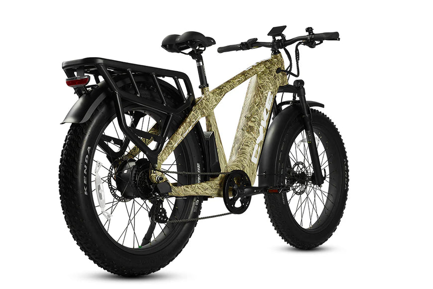 Electric bike with a camouflage frame on a white background. CYKE Cheetah Hunting EBike