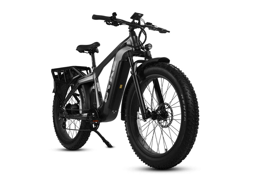 Black electric bike on a white background. CYKE Cheetah Hunting EBike
