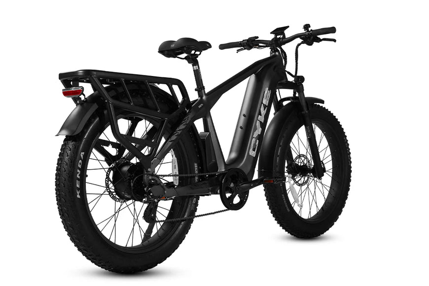 Black electric bike on a white background. CYKE Cheetah Hunting EBike