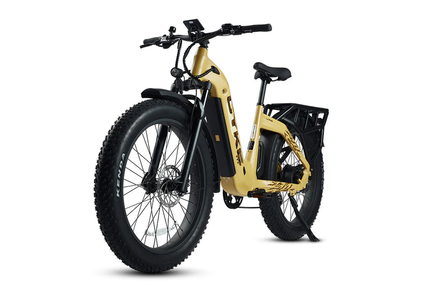 Gold electric bike on a white background. CYKE Lynx Commuter EBike