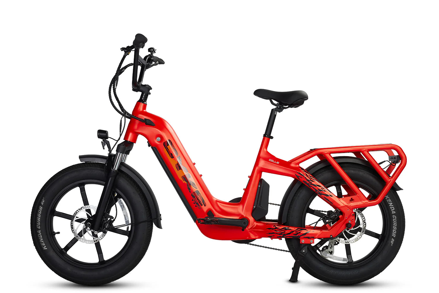 Red electric bike on a white background. CYKE COLLIE Cargo EBike