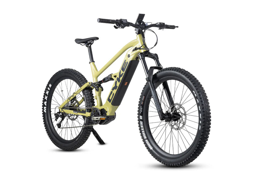 Yellow electric bike on a white background. CYKE Falcon A Full Suspension eBike