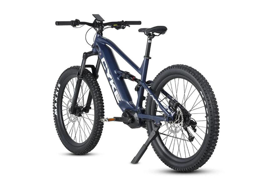 Blue mountain bike on a white background. CYKE Falcon A Full Suspension eBike