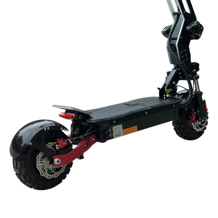 Black electric scooter with red accents on a white background. Freego D11 Landtiger Electric Scooter Foldable Dual Motor 4000W