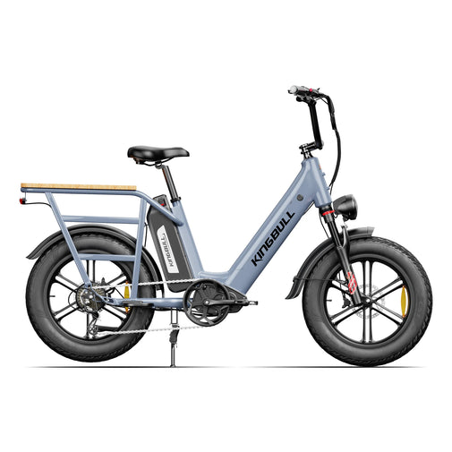 Gray electric bike with 'KINGBULL' branding on a white background. Kingbull Voyager 2.0 Fat Tire Electric Cargo Bike