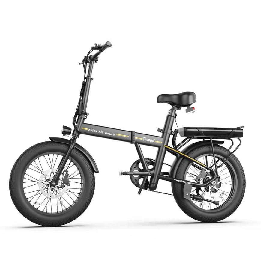 Black electric bike on a white background. Freego E4 Pro | Folding Electric Bike with Dual Battery & Long range