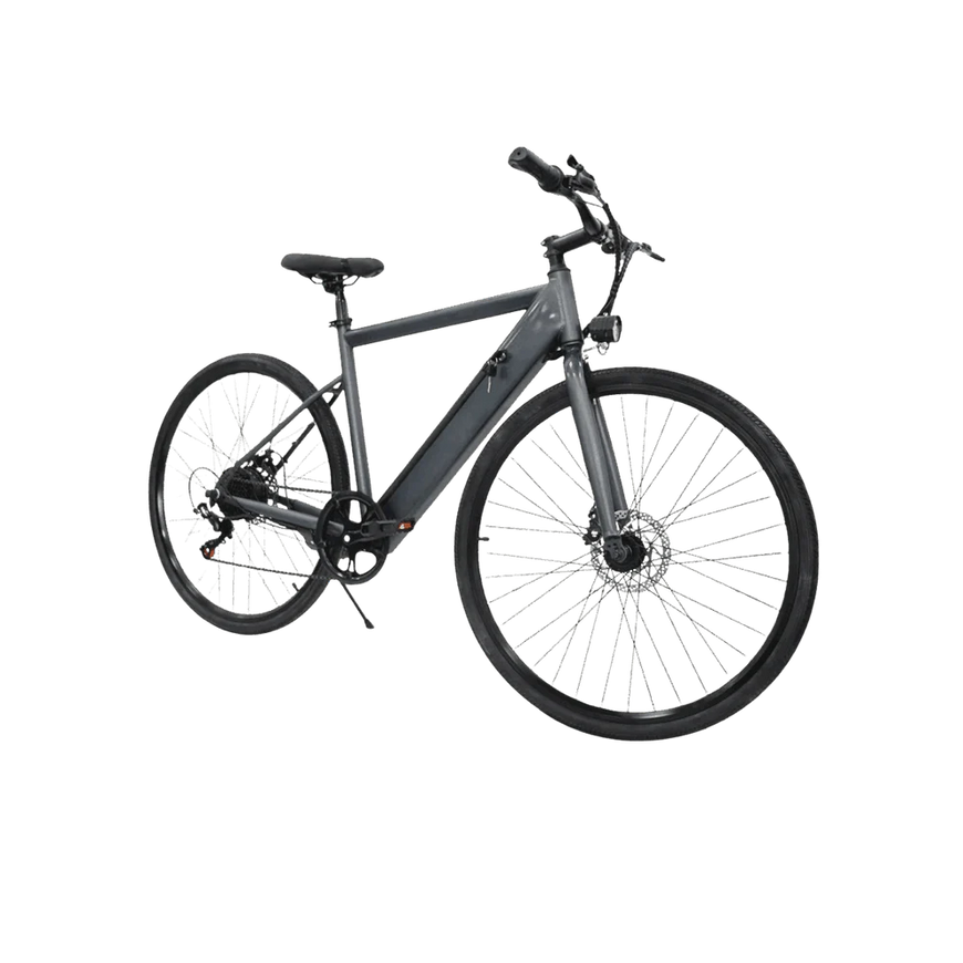 Gray electric bicycle on a white background. Freego E7 Electric Bicycle For City Commuting