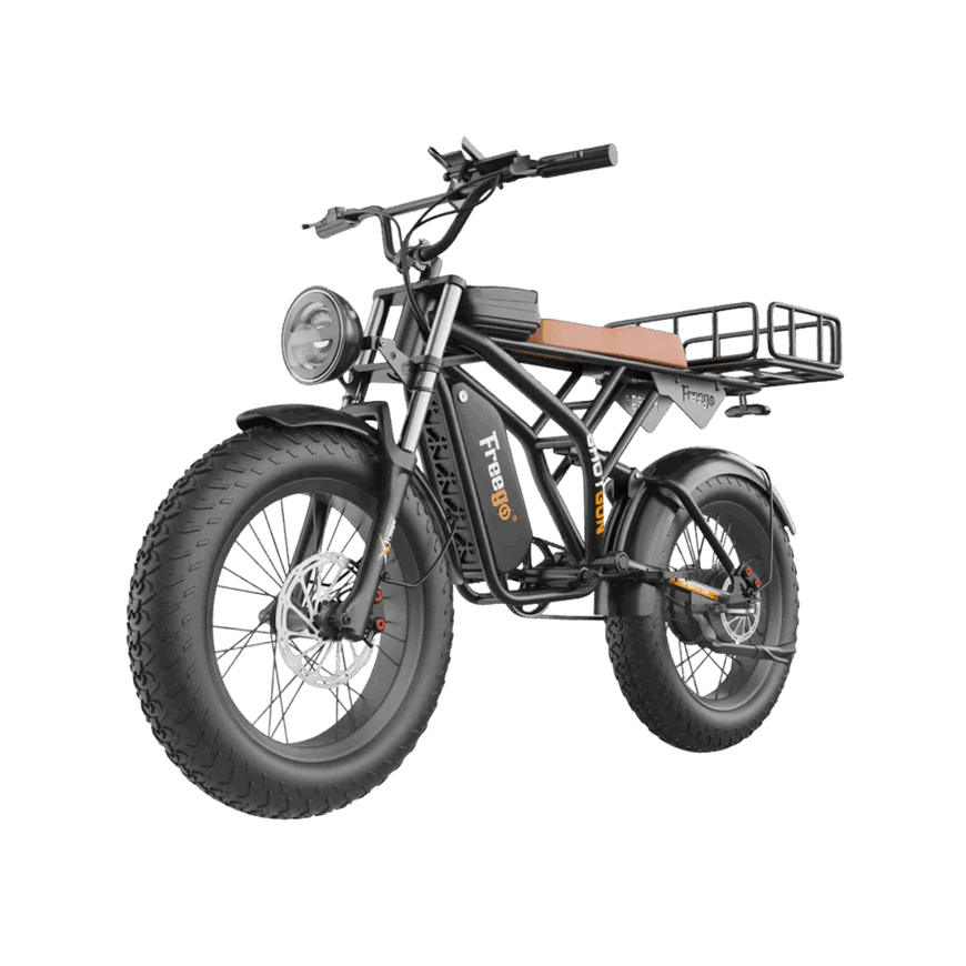 Electric bike with a basket on a white background. Freego Shotgun Prime F2 Pro Electric Cargo Bike