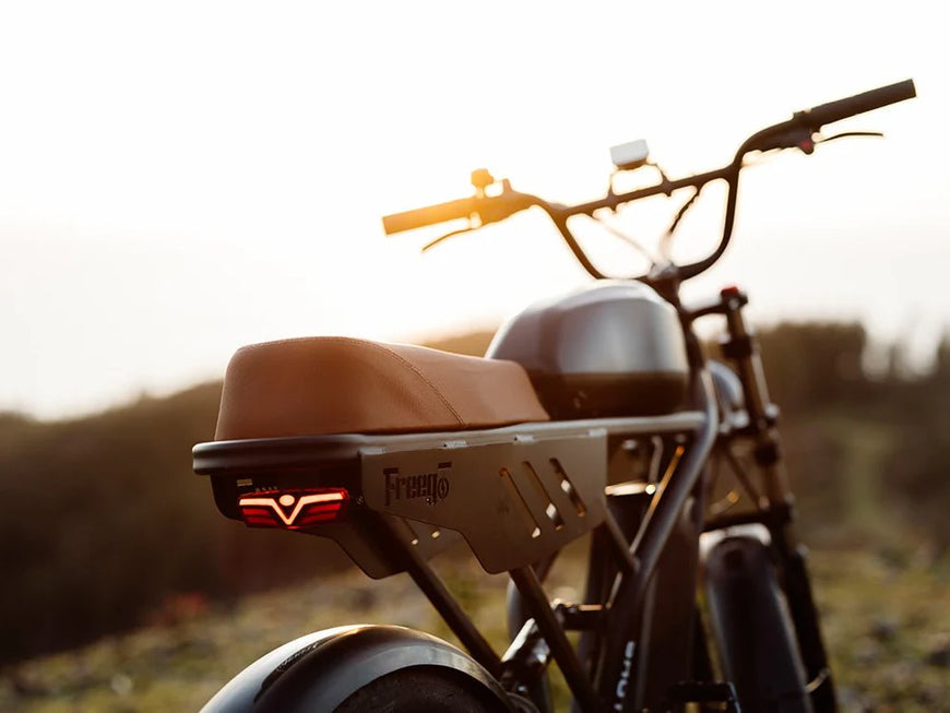 Motorcycle with a blurred natural background. Freego Flash F3 Pro Max Dual Motor and Battery eBike