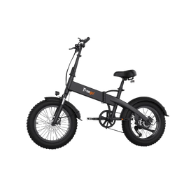 Black electric bike with 'Freego' branding on a white background. Freego eFlex Raptor E1 Shimano 7-Speed Foldable Fat Tire City Electric Bike