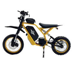 Yellow electric bike with black accents on a white background. Freego Nova 2 Mid-Drive Youth Electric Dirt Bike