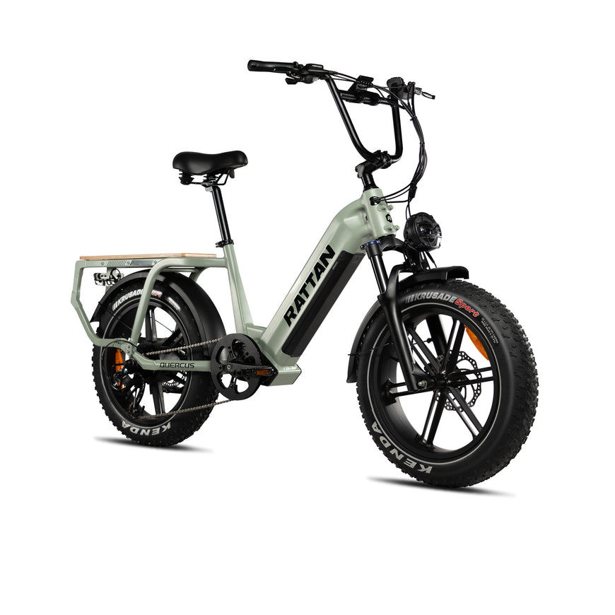 Electric bike with 'Rattan' branding on a white background. Rattan Quercus Long Range Utility Ebike