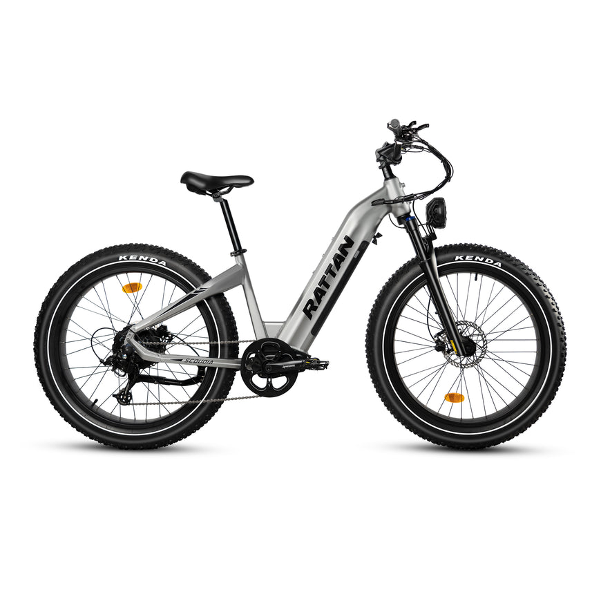 Electric bike with 'Rattan' branding on a white background. Rattan Sequoia Fat tire eBike