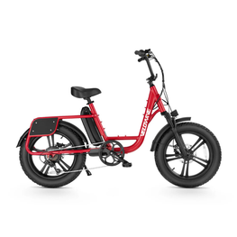 Red electric bike with black seat on a white background. Valowave Prado S Commuter Electric Bike