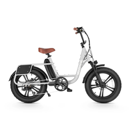 White electric bike with a brown seat on a white background. Valowave Prado S Commuter Electric Bike