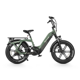 Green electric bike on a white background. Valowave Pony Compact Step-Thru Electric Bike