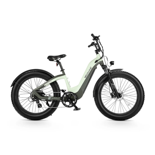Electric bike with a white frame and black tires on a white background. Valowave Grace 2.0 Step-Thru Electric Bike