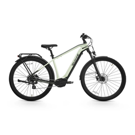 White electric bicycle with black details on a white background. Valowave Swift M Mid-Drive Electric Bike