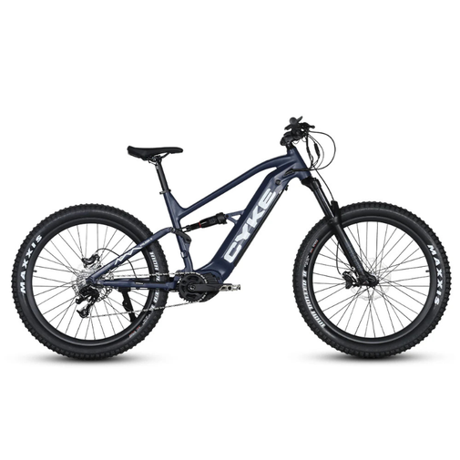Blue mountain bike on a white background. CYKE Falcon A Full Suspension eBike