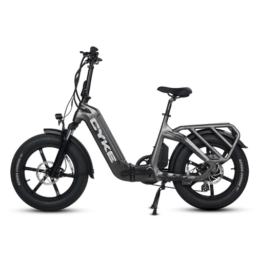 Gray electric bike with 'Cyke' branding on a white background. CYKE Grizzly Foldable EBike
