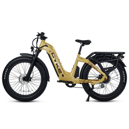 Beige electric bike with black components on a white background. CYKE Lynx Commuter EBike