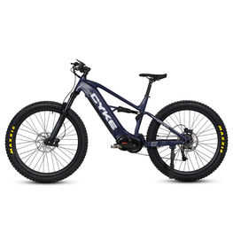 Blue electric bike with 'CYKE' branding on a white background. CYKE Falcon S Full Suspension Ebike