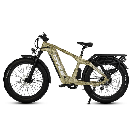 Camouflage-patterned electric bike on a white background. CYKE Cheetah Hunting EBike