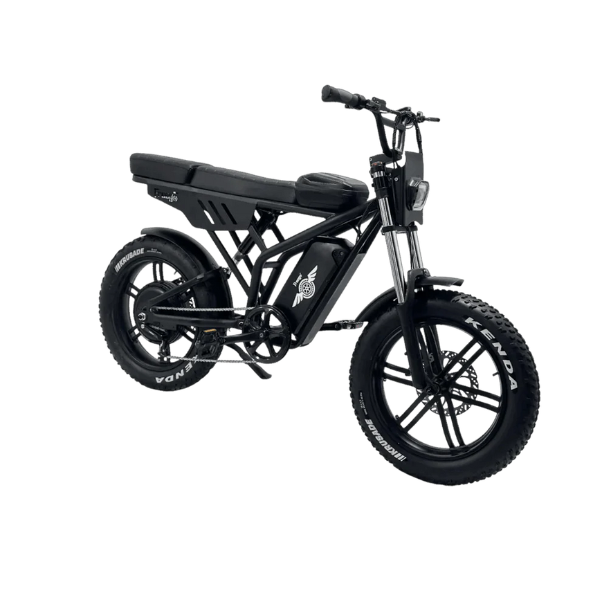 Black electric bike on a white background. Freego Shotgun F2 Pro Max Prime Fat Tire E-Bike