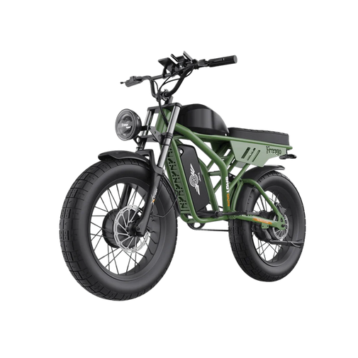 Green electric bike on a white background. Freego Flash F3 Pro Dual Motor and Battery eBike