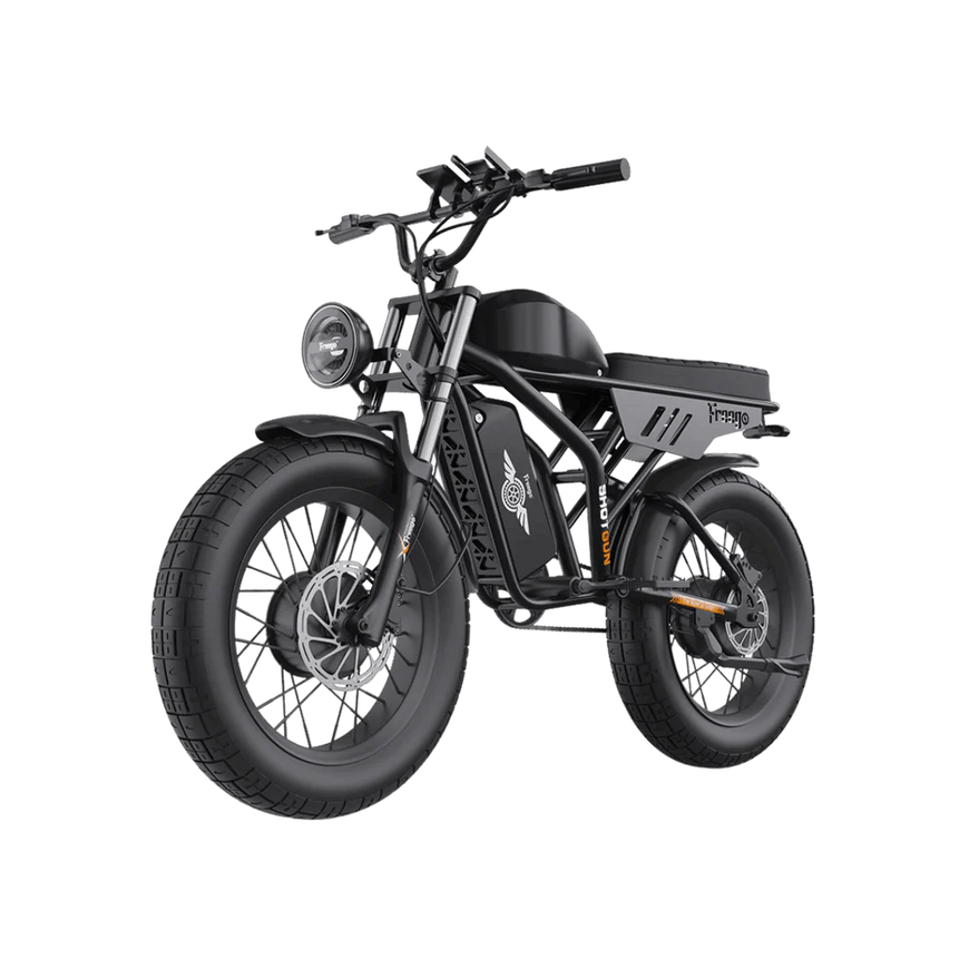 Black electric bike on a white background. Freego Flash F3 Pro Max Dual Motor and Battery eBike