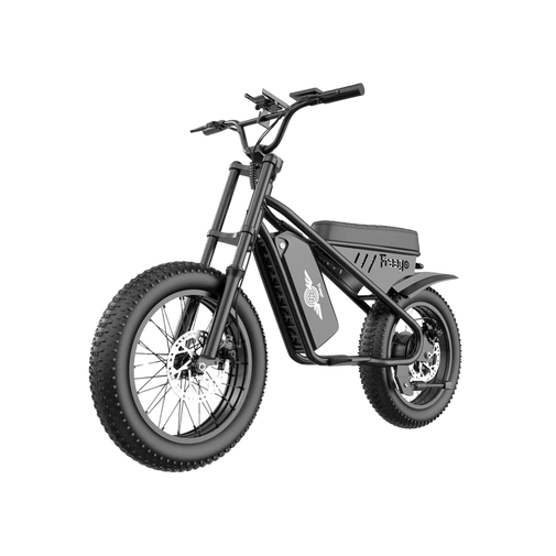 Black electric bike on a white background. Freego Mini Electric Motorcycle for Child M1