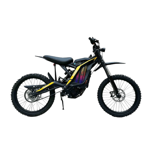 Black electric bike with yellow accents on a white background.Natkie N1 All-Terrain Electric Motorcycle
